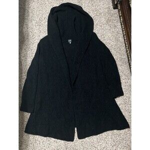 Eileen Fisher Italian Yarn Chunky Oversized Black Open Women Cardigan Size M
